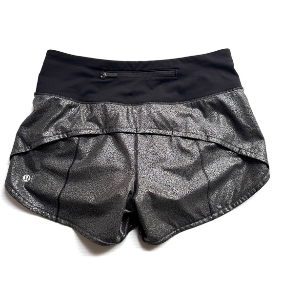 Lululemon Speed Up Short  Luminosity Foil Print Black Silver Black Size 4 - Picture 7 of 8